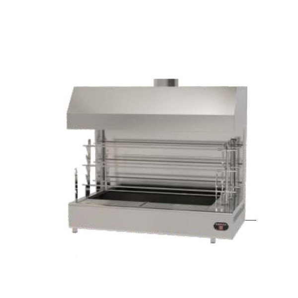 Επαγγελματική ανοξείδωτη επιτραπέζια ψησταριά κάρβουνου με σούβλες δύο ατέρμονες και χοάνη VKN-TLGH6 160χ81χ150 εκ