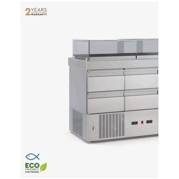 Βιτρίνα με επάλληλα κρύσταλλα & Αποθήκη ψαριών  με 4 συρτάρια συντήρηση φυσικής ψύξης & μοτέρ κάτω 90χ70χ1120εκ ID-PSAR9070.EPL