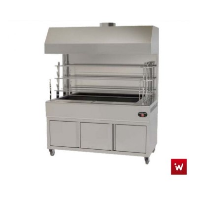 Επαγγελματική ανοξείδωτη επιδαπέδια ψησταριά κάρβουνου με σούβλες δύο ατέρμονες και χοάνη VKN-LGH6 160χ81χ200 εκ