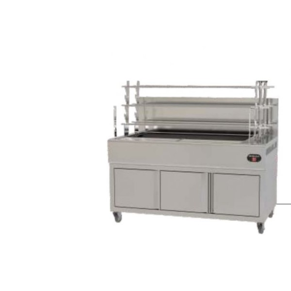 Επαγγελματική ανοξείδωτη επιδαπέδια ψησταριά κάρβουνου με σούβλες δύο ατέρμονες VKN-LG6 160χ81χ154 εκ