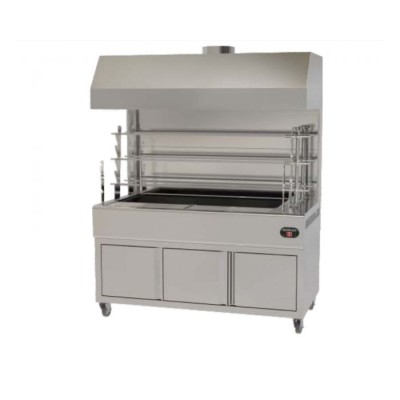 Επαγγελματική ανοξείδωτη επιδαπέδια ψησταριά κάρβουνου με σούβλες ένα ατέρμονα και χοάνη VKN-LGH3 160χ61χ200 εκ