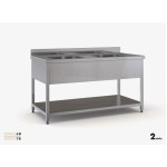 Επαγγελματική ανοξείδωτη λάντζα ανοιχτή 120χ70χ87 εκ με 2 γούρνες 50χ50χ30 ID-LANA120.2