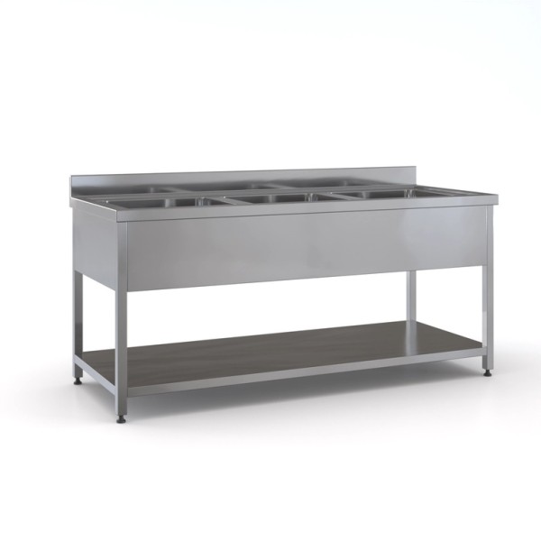 Επαγγελματική ανοξείδωτη λάντζα ανοιχτή 120χ70χ87 εκ με 1 γούρνα 50χ50χ30 ID-LANA120.1