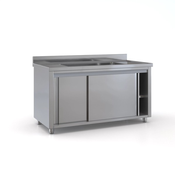 Επαγγελματική λάντζα σκευών ανοξείδωτη κλειστή 140χ70χ87 με 1 γούρνα 91,5X51X30 εκ ID-LANK140.1B