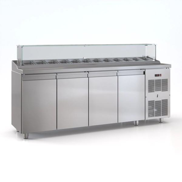 Ψυγείο saladette 4 πόρτες μηχανή δεξιά για 12 GN 1/4 220χ70χ126 εκ ΙD-PSM22070BAR