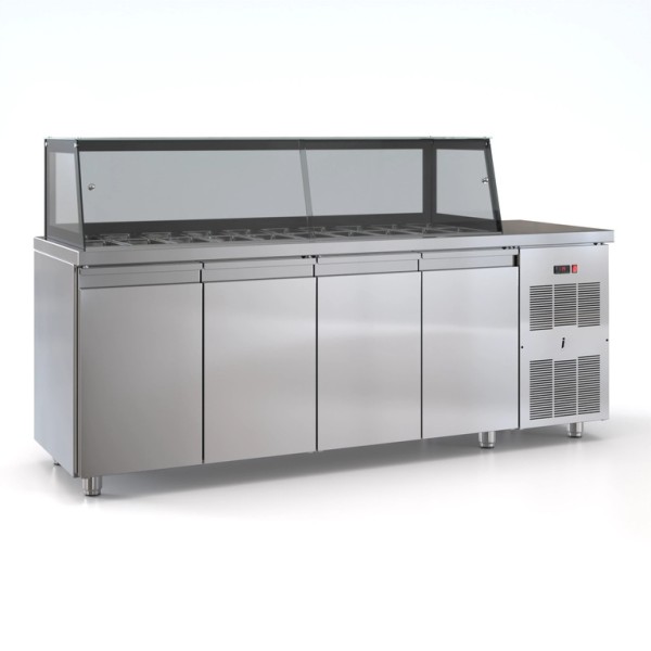 Ψυγείο σαλατών συντήρηση 4 πόρτες και μηχανή δεξια 2 σειρές GN 220x70x126 εκ ID-PSM22070SALAD