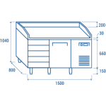 Πάγκος συντήρησης πίτσας QZ 16 για λαμαρίνες 600χ400 mm 150X80X104