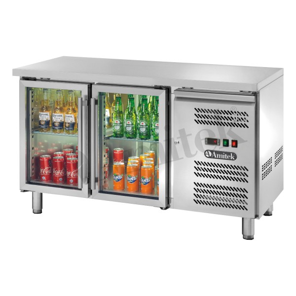 Αεριζόμενος ψυχόμενος πάγκος GN1/1 με γυάλινες πόρτες AK2104TNG 136Χ70Χ85