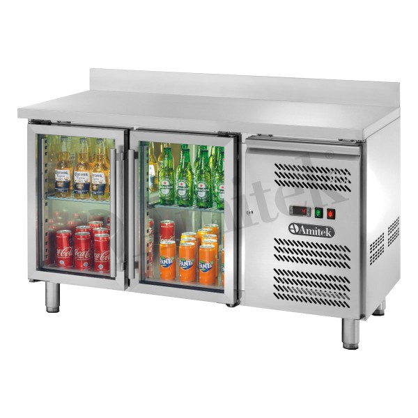 Αεριζόμενος ψυχόμενος πάγκος GN1/1 με γυάλινες πόρτες και υπερυψωμένη πλάτη AK2204TNG 136Χ70Χ95