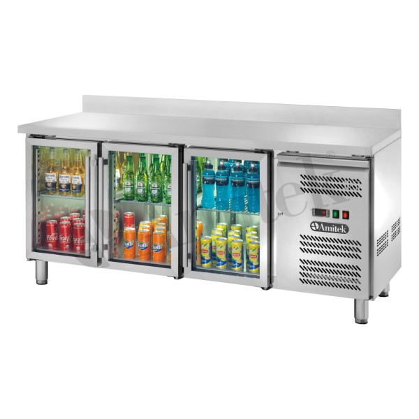 Αεριζόμενος ψυχόμενος πάγκος GN1/1 με γυάλινες πόρτες και υπερυψωμένη πλάτη AK3204TNG 180Χ70Χ95