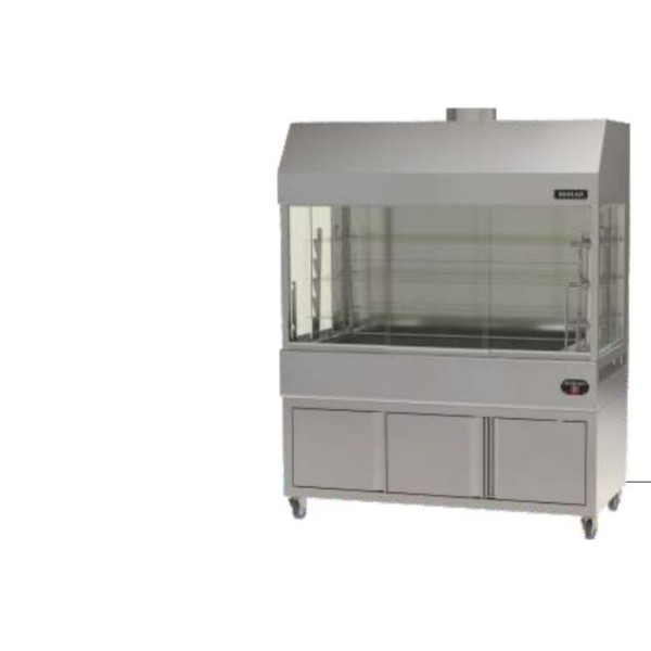 Επιδαπέδια ψησταριά κάρβουνου με σούβλες δύο ατέρμονες και χοάνη και 2 πλευρές τζάμια ΙΝΟΧ πίσω VKN-LGHG6 180χ81χ200 εκ