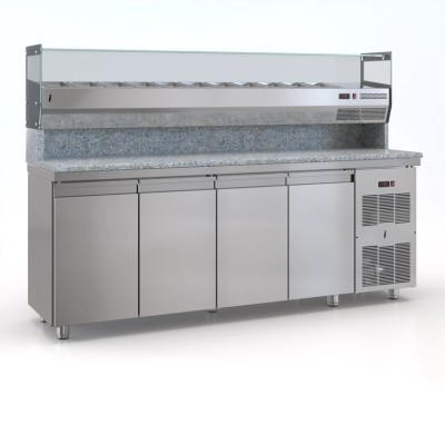 Επαγγελματικό ανοξείδωτο ψυγείο πίτσας με 4 πόρτες & σαλατων για 11 GN 225X75X140 εκ ID-PSM225PIZZA/4GN ENERGY CLASS A