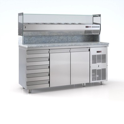 Επαγγελματικό ανοξείδωτο ψυγείο πίτσας με 2 πόρτες και 5 ουδέτερα συρτάρια 180X75X140 εκ ID-PSM180PIZZA5S/2GN ENERGY CLASS A++