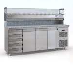Επαγγελματικό ανοξείδωτο ψυγείο πίτσας με 3 πόρτες και 5 ουδέτερα συρτάρια 225X75X140 εκ ID-PSM225PIZZA5S/3GN ENERGY CLASS A