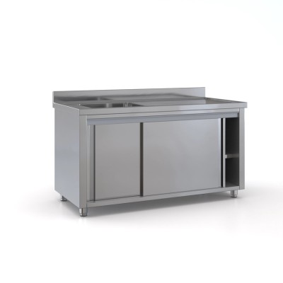 Επαγγελματική λάντζα ανοξείδωτη κλειστή 160χ70χ87 με 1 γούρνα δεξιά 50χ50χ30 εκ ID-LANK160.1