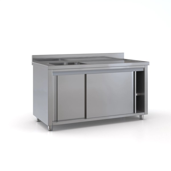 Επαγγελματική λάντζα ανοξείδωτη κλειστή 160χ70χ87 με 1 γούρνα δεξιά 50χ50χ30 εκ ID-LANK160.1