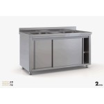 Επαγγελματική ανοξείδωτη λάντζα κλειστή 240χ70χ87 με 2 γούρνες 50χ50χ30 εκ ID-LANK240.2