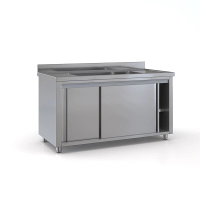 Επαγγελματική λάντζα σκεύων ανοξείδωτη κλειστή 190χ70χ87 με 1 γούρνα 91,5X51X30 εκ ID-LANK190.1B