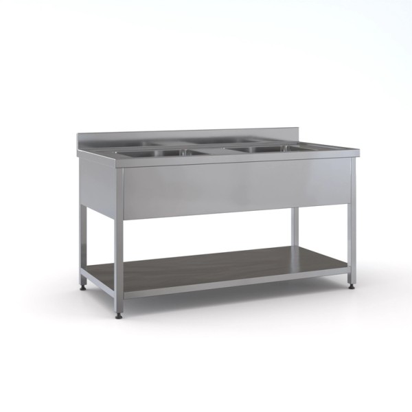 Επαγγελματική ανοξείδωτη λάντζα ανοιχτή 160χ70χ87 εκ με 2 γούρνες 50χ50χ30 ID-LANA160.2