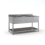 Επαγγελματική ανοξείδωτη λάντζα ανοιχτή 220χ70χ87 εκ με 2 γούρνες 50χ50χ30 ID-LANA220.2