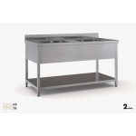 Επαγγελματική ανοξείδωτη λάντζα ανοιχτή 220χ70χ87 εκ με 2 γούρνες 50χ50χ30 ID-LANA220.2