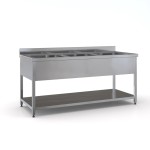 Επαγγελματική ανοξείδωτη λάντζα ανοιχτή 240χ70χ87 εκ με 3 γούρνες 50χ50χ30 ID-LANA240.3