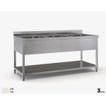 Επαγγελματική ανοξείδωτη λάντζα ανοιχτή 190χ70χ87 εκ με 3 γούρνες 50χ50χ30 ID-LANA190.3