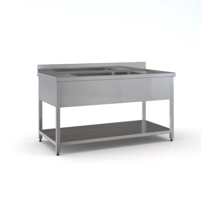 Επαγγελματική λάντζα σκευών ανοξείδωτη ανοιχτή 190χ70χ87 με 1 γούρνα 91.5χ51χ30 εκ ID-LANA190.1B