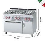 Κουζίνα αερίου lotus 6 εστιών με φούρνο αερίου στατικό επιδαπέδια 120x70x90 εκ CF6-712GPV